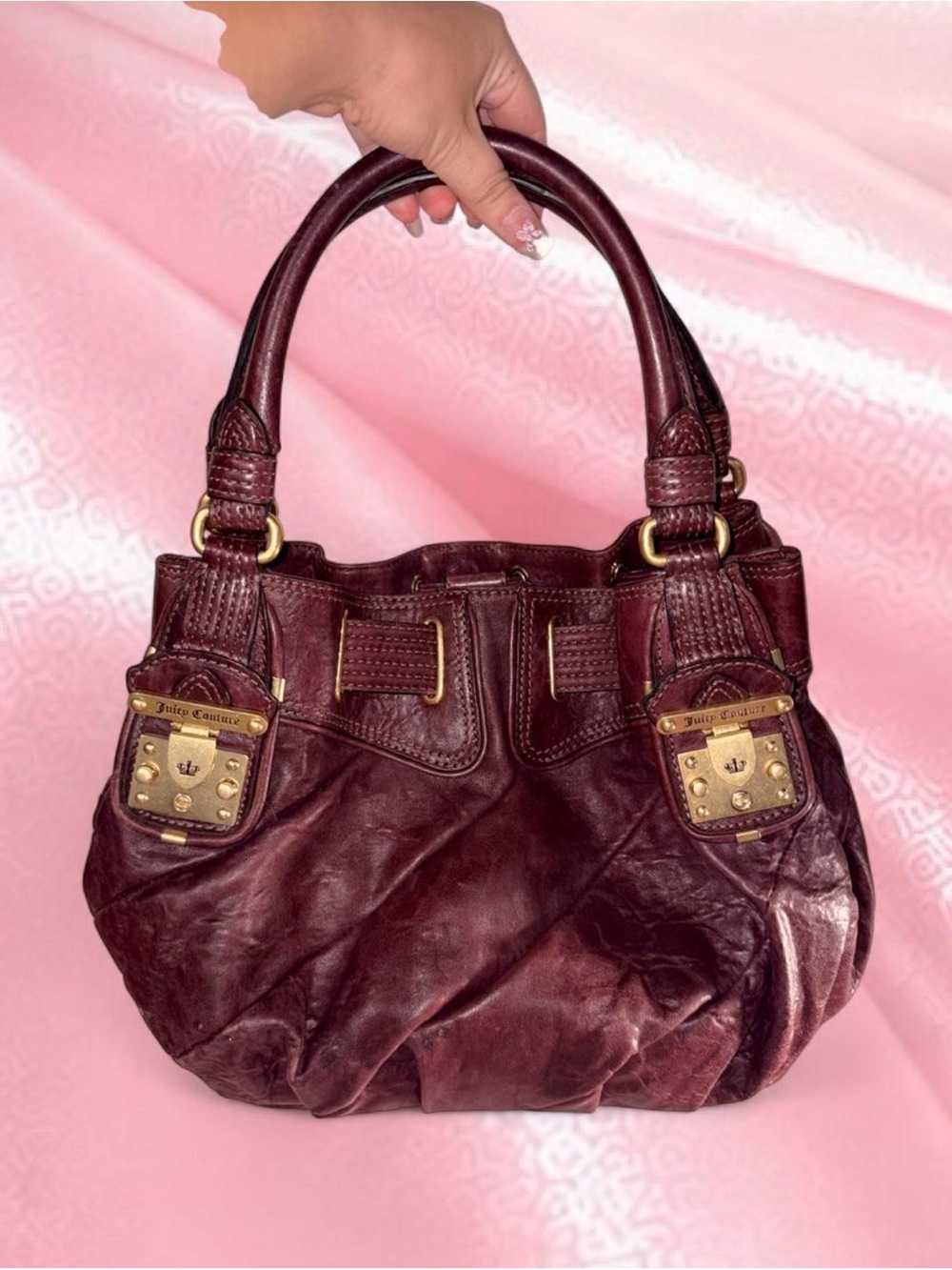 Vintage Juicy Couture Burgundy Leather Tote Bag